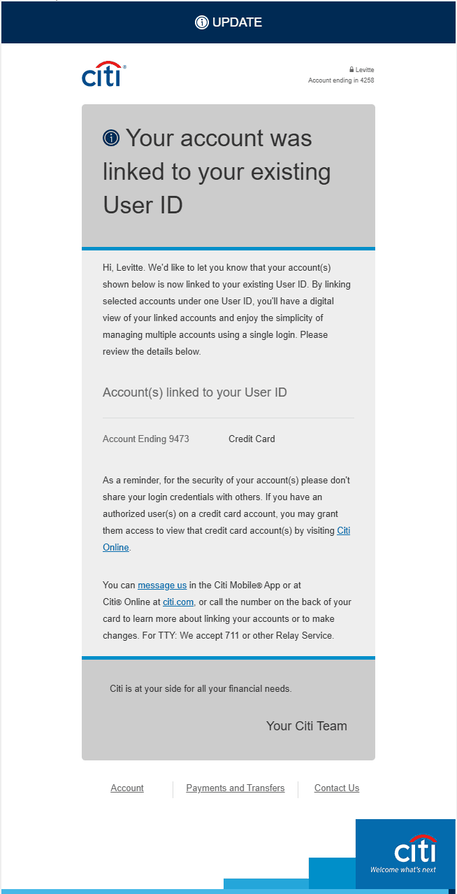 A Citi servicing letter delivered as an email instead of paper mail